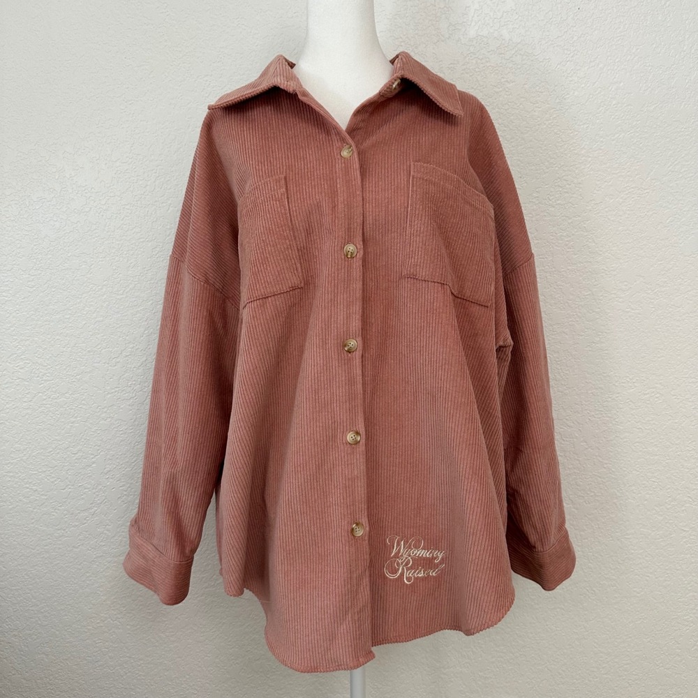 Ninexis Oversized Corduroy Button Down Shirt Medium Pink Wyoming‎ Raised Western